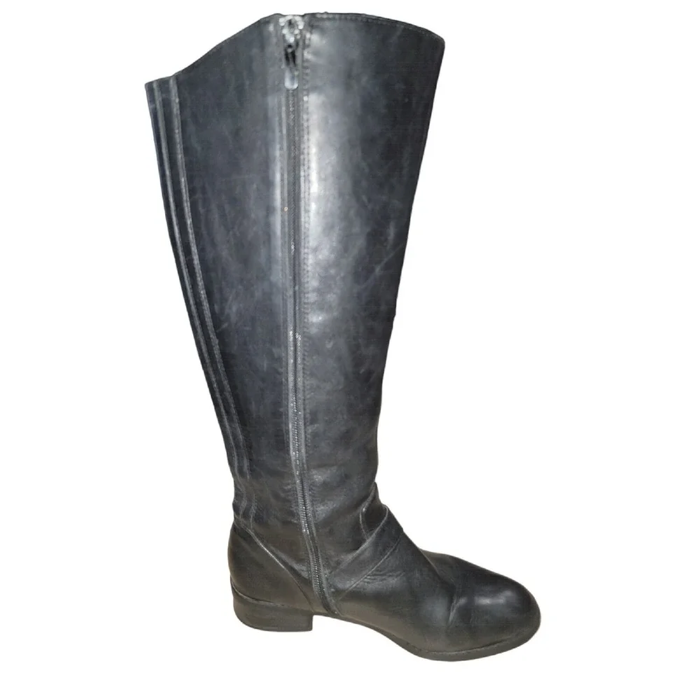 Me Too Arctic Women Black Leather Riding Boots Knee High Wide Calf Size 7.5 M